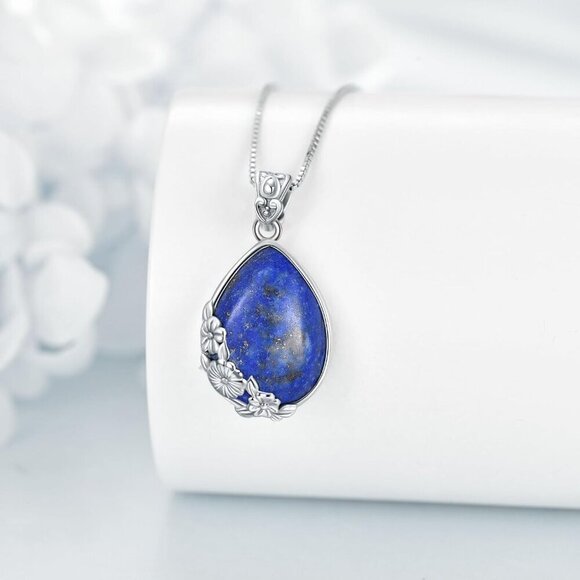 Lapis Lazuli Silver Necklace 18+2in Boho Gift for Women December Birthstone - Picture 4 of 6